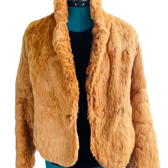 FUR COAT Y2K Vintage SPLIT END LTD. British Tan Genuine Rabbit Fur Winter Coat J - Picture 6 of 12